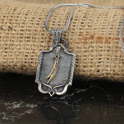 925 Sterling Silver Men's Necklace with Sword Symbol - 1
