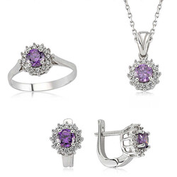 Silver Purple Stone Flower Women's Set - Anatolia Brands